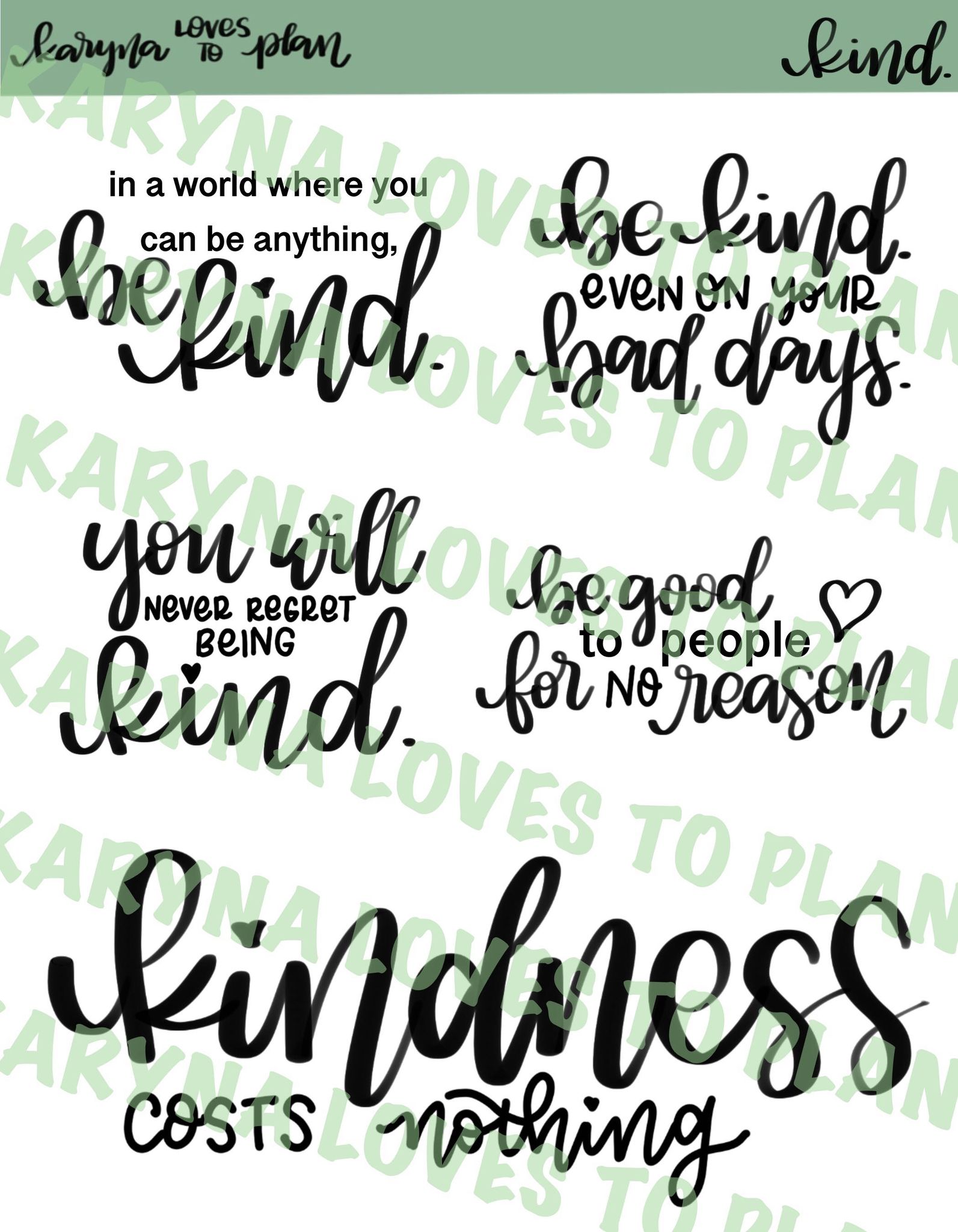 KIND QUOTES Sticker Sheet – karynalovestoplan